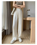 Poshoot-Women's Summer Acetate Ice Silk Wide Leg Pants Lady Summer Casual Solid Color Elastic Waist Loose Long Pants