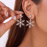 Poshoot Fashion Imitation Pearl Snowflake Earrings for Women Delicate Colorful Rhinestone Snowflake Stud Earring Christmas Jewelry Gift