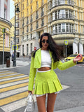 Poshoot Cropped Blazer And Pleated Mini Skirt Set