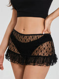 Poshoot Women Summer Sexy Black Short Mini Skirts Low Waist Lace Flower Mesh Sheer Ruffles Layered Skirts Pary Clubwear 2024