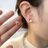 Poshoot 4 Pcs/set Cute Small Enamel Christmas Earrings for Women Trendy Santa Claus Elk Xmas Tree Stud Earrings Girls Party Jewelry Gift