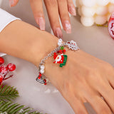 Poshoot Handmade Crystal Pearl Christmas Bracelets for Women Santa Claus Xmas Tree Snowflake Elk Wreath Pendant Bracelet Holiday Jewelry