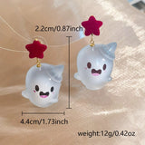 Poshoot Cute Resin Ghost Drop Earrings for Women Red Bowknot Star Ghost Earring Christmas Halloween Festival Party Jewelry Accessories