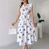 Poshoot Christmas Thanksgiving Gifts  Elegant Pattern Print V Neck Midi Dress