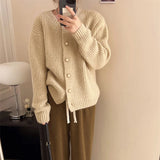 Poshoot Autumn Winter Women's Knitted Cardigan Round Neck Single Breasted Sweater Women Solid Warm Long Sleeve Cardigans Female