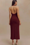 Poshoot Christmas Thanksgiving Gifts   Elegant Backless High Waist Slim Midi Dress