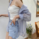 Poshoot White Chiffon Sun Proof Blouse Women Summer Loose Long Sleeve Casual Thin Shirt Woman Simple Solid All Match Beach Shirts Mujer