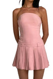 Poshoot Christmas Thanksgiving Gifts  Strapless Pleated Backless Slim A-Line Mini Dress