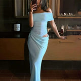 Poshoot Elegant One Shoulder Hollow Long Dress Women's Sexy See-through Strapless Party Dress Solid Sleeveless Long Dress Robe