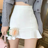 Poshoot Chic High Waist Short Mermaid Skirt Woman Summer Solid Color Ruffles Mini Skirts Women 2024 Elegant A Line Skirt Ladies