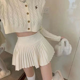 Poshoot 2024 Chic White Pleated Skirt Women Preppy Style High Waist A Line Skirts Woman Solid Color Summer Mini Skirt Female