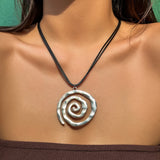 Poshoot-Ethnic Creative Big Spiral Conch Pendant Necklace Women Goth Adjustable Leather Wax Thread Chain Holiday Y2K Jewelry Accessories