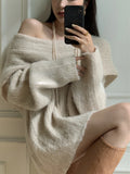 Poshoot Long Sleeve Loose Knitted Tops Women Korea Fashion Elegant Sweater Office Lady Autumn Pure Color Pullover Chic Y2k Clothes