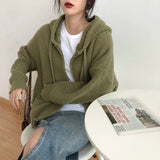 Poshoot Hooded Zipper Cardigans Women Autumn Winter Long Sleeve Knitted Sweater Coat Woman Harajuku Y2K Solid Loose Jumper Female Hoodie