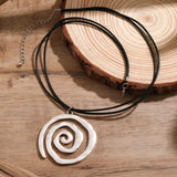 Poshoot-Ethnic Creative Big Spiral Conch Pendant Necklace Women Goth Adjustable Leather Wax Thread Chain Holiday Y2K Jewelry Accessories