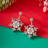 Poshoot Fashion Imitation Pearl Snowflake Earrings for Women Delicate Colorful Rhinestone Snowflake Stud Earring Christmas Jewelry Gift