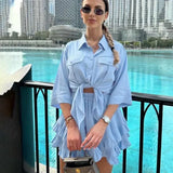 Talenza Ruffled Skirt Suit Women's Fashion Lapel Short Sleeve Shirt Top Pleated A-Line Skirt Two-piece Set Female Dress Sets Y2k