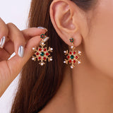 Poshoot Fashion Imitation Pearl Snowflake Earrings for Women Delicate Colorful Rhinestone Snowflake Stud Earring Christmas Jewelry Gift