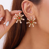 Poshoot Fashion Imitation Pearl Snowflake Earrings for Women Delicate Colorful Rhinestone Snowflake Stud Earring Christmas Jewelry Gift