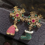 Poshoot Asymmetrical Colorful Rhinestone Snowflake Hat Boot Earrings for Women Luxury Crystal Christmas Tree Drop Earrings Party Jewelry