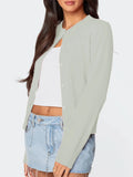 Poshoot Women's Solid Color Knit Cardigan Long Sleeve Round Neck Button-front Closure Sweaters