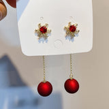 Poshoot Christmas Red Bow Drop Earring For Women Temperament Heart Flocking Bowknot Christmas Earring Girls New Year Festival Jewelry