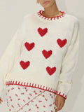 Poshoot Chic Love Heart Printed O-neck Knitted Sweaters Cute Sweet Long Sleeves Women's Pullover Autumn Ladies Y2k Street Knitwears