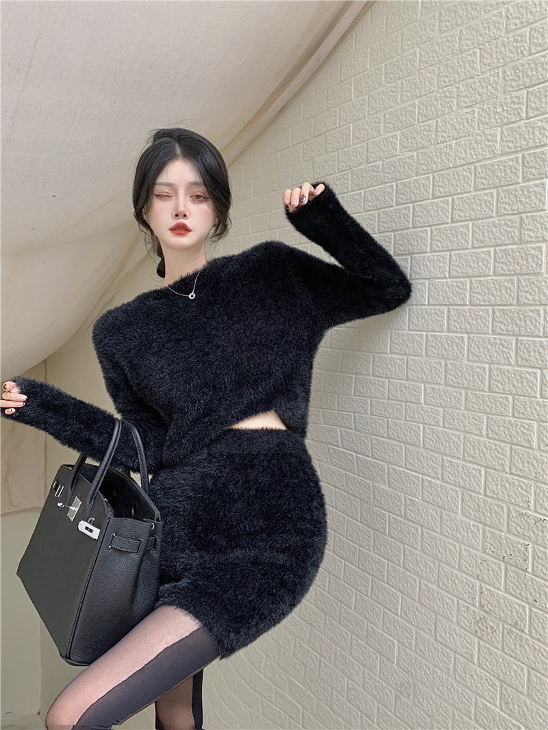Poshoot Dresses for Women 2023 Skirt Sets Two Piece Women's Knitted Sweater Hip Wrap Skirt Two Piece Sets Womens Outifits Dresses