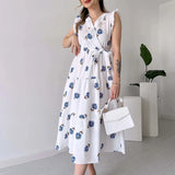 Poshoot Christmas Thanksgiving Gifts  Elegant Pattern Print V Neck Midi Dress