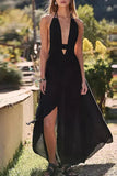 Poshoot Christmas Thanksgiving Gifts  Deep V-neck Backless Lace-up Maxi Dress