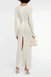 Poshoot Christmas Thanksgiving Gifts  V Neck See-Through Long Sleeve Maxi Dress