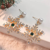 Poshoot Luxury Rhinestone Enamel Christmas Tree Earrings for Women Girls Exquisite Crystal Snowflake Earring New Year Party Jewelry Gift