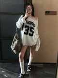 Poshoot Streetwear Oversized Off Shoulder Sweatshirts Women Aesthetic Letter Graphic Jerseys Grunge Y2k Hoodies Long Sleeve Top