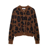 Poshoot Leopard Print Knitted Cardigan Women's O Neck Single Breasted Printed Sweater Warm Streetwear Office Lady Knitted Jacket