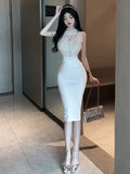 Poshoot Temptation Gentle Fashion Sexy Spicy Girl White Lace Tank Top Dress High Grade Wrapped Hip Sleeveless Mid Length Dress 9W5E