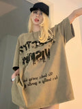 Poshoot New American Retro Street Letter Printed Couple T-shirt Summer Oversize Loose Top Gothic Outwear Y2k Tees Korean Fashion