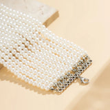 Poshoot-Poshoot Creative White Imitation Pearl Chain Bracelet for Women 2024 Trend Goth Kpop Beaded Charm Bangles Couple Hand Jewelry