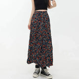 Poshoot Korean Fashion Floral Print Skirt Women 2024 Summer New Elegant Long Skirt Female A-Line Drap Beach Holdiay Faldas Mujer