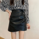 Poshoot Pleated Pu Leather Short Skirts Women Spring Summer High Waist Irregular Skirt Woman Zipper Up Streetwear Skirts Mujer