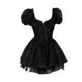 Poshoot Summer Black Gothic Mini Dress Women Short Sleeve Even Party Dress Female Casual Bodycon Lace Beach Sundress Female Chic