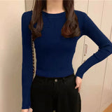 Poshoot Autumn Winter Basic Women's Knitted Sweater 2024 Round Neck Slim Fit Pullovers Woman Wild Solid Color Female Top Clothing