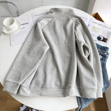 Poshoot Warm Thicken Zipper Stand Collar Hoodie Women Casual Long Sleeve Pullover Tops Woman Solid Color Loose Plush Sweatshirt