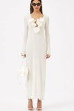 Poshoot Christmas Thanksgiving Gifts  V Neck See-Through Long Sleeve Maxi Dress