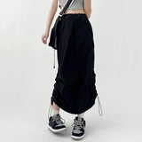 Poshoot Drawstring High Waisted Cargo Skirts Women Fashion Streetwear Split Midi Skirt Woman Chic Pockets Straight Y2K Skirts