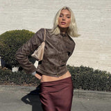 Poshoot Brown Biker Faux Leather Jacket