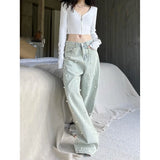 Poshoot-American Vintage High Waist Straight Jeans Pants 2024 Spring Women's Casual Baggy Y2K Wide Leg Grunge Style Denim Trouser