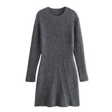 Poshoot Elegant Knitted Dress Women's New Solid Bottoming Sweater Dress O-neck Long Sleeve Slim Retro High Waist Dress Robe 2024