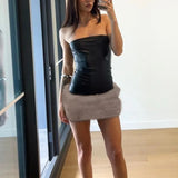 Talenza Sexy Backless Sleeveless Mini Dress Women's PU Leather Patchwork Y2k Dress Party Club High Waist Strapless Bodycon Dress