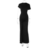 Poshoot Women's Lace-up Pleated Long Dress Fall Fashion Slim Short Sleeve Dress Solid Pullover Commuting Office Long Dress Robe