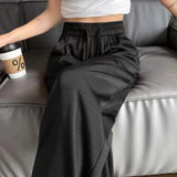 Poshoot 2025 Spring Summer Ice Silk Satin Pants Women Wide Leg High Waist Casual Suit Pants Woman Korean Lace Up Loose Trousers Female